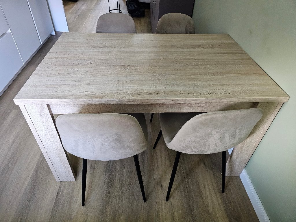 Mooie complete eethoek: Uitschuifbare eettafel+ 4 stoelen, Ophalen, Gebruikt, 50 tot 100 cm, 150 tot 200 cm
