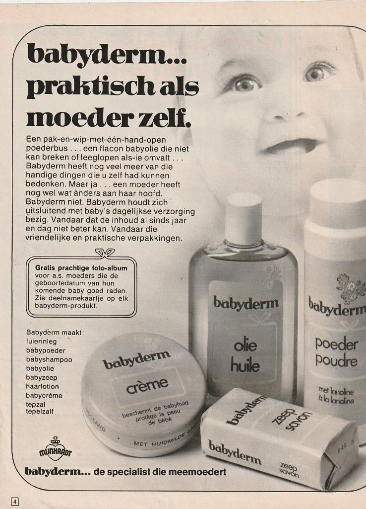 Retro reclame 1971 Babyderm baby olie poederbus en zeep, Verzamelen, Verzenden, Overige typen