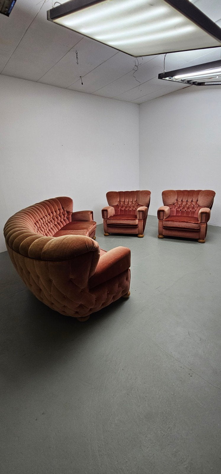 SALE! Charmante vintage velourse bank en fauteuils, Ophalen, Gebruikt, 75 tot 100 cm, Stof