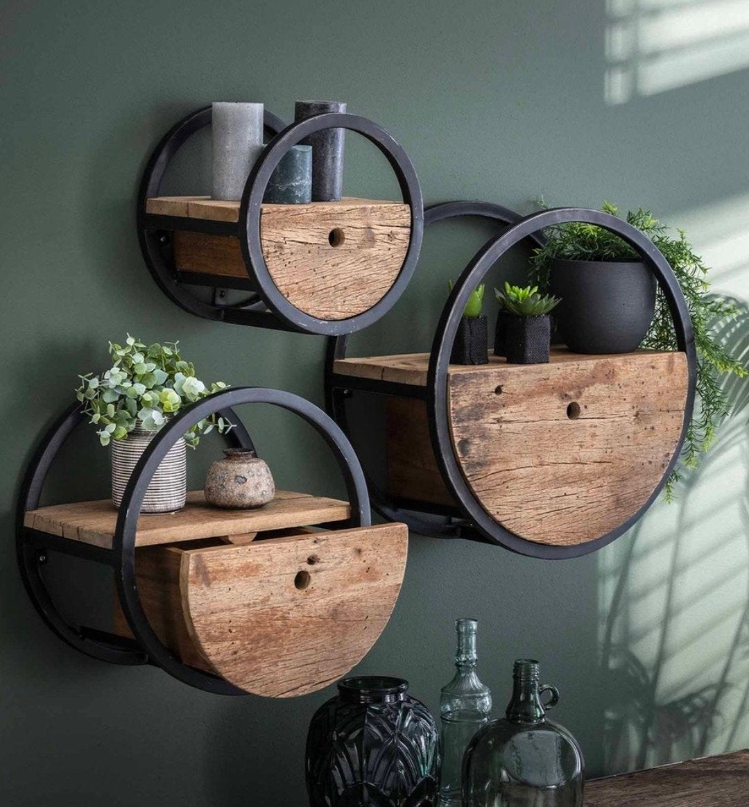 Set van 3 robuuste wandschappen, Ophalen, Industrieel, Hout, Decoratieobject