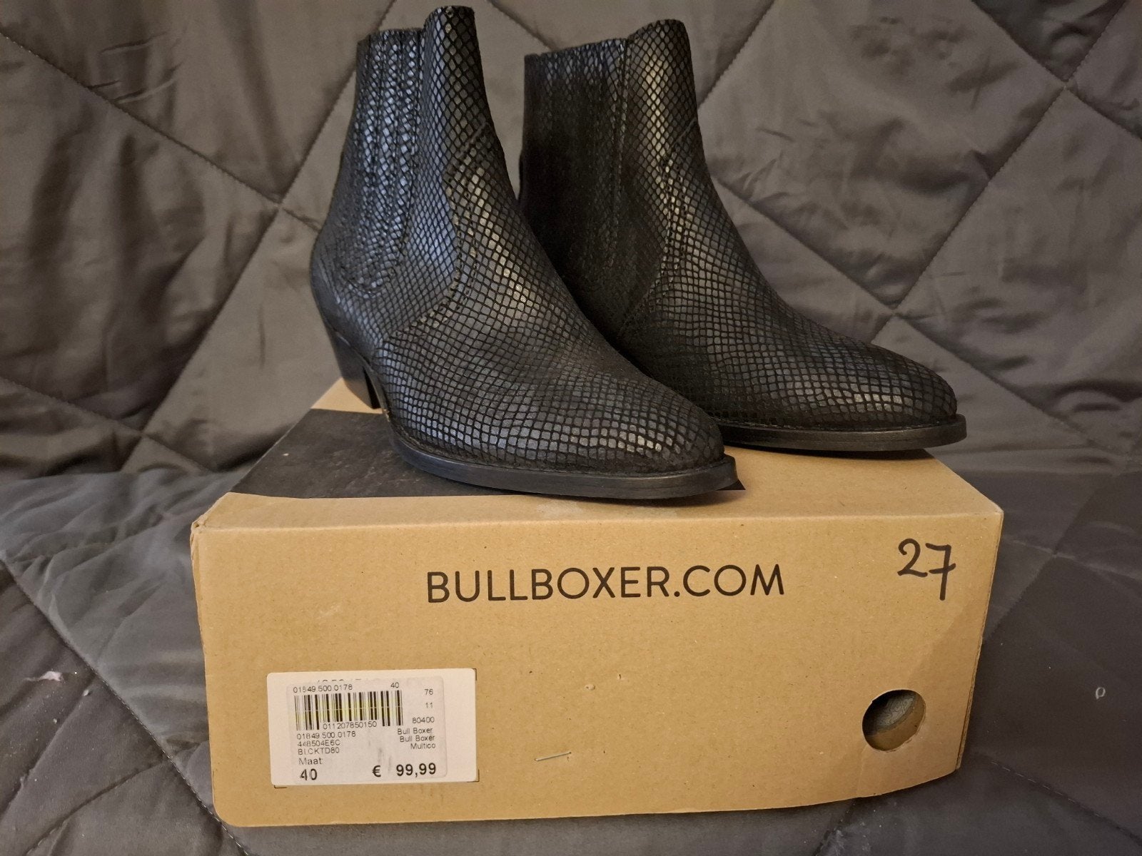Bullboxer Enkellaarzen Zwart Slangenprint Maat 40, Ophalen, Zwart, Lage of Enkellaarzen, Zo goed als nieuw
