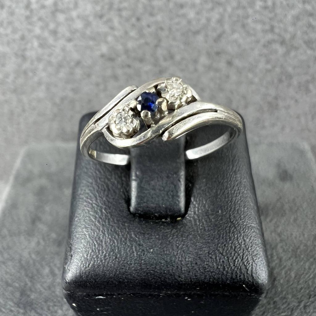 Gouden ring | 14K* | 1,62gr | saffier en brilj | 401633, Sieraden, Tassen en Uiterlijk, Ringen, Ophalen of Verzenden, Dame, Goud