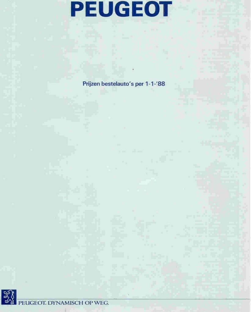 Peugeot Prijzen Bestelauto's 1988: 205 309 305 505 J5 J9, Ophalen of Verzenden, Nieuw, Peugeot
