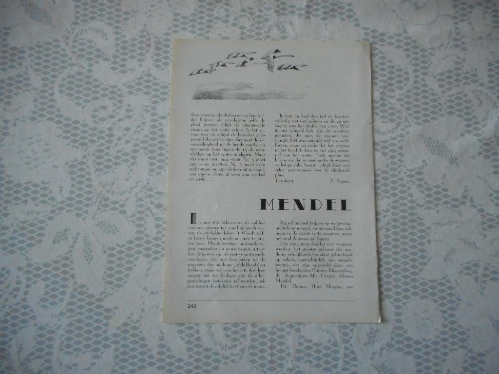 Mendel. Erfelijkheidsleer. Rassenleer. 1939., Verzamelen, Tijdschriften, Kranten en Knipsels, Ophalen of Verzenden, 1920 tot 1940