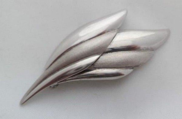 Teka - Vintage Modernistische zilveren Bladbroche (7148-3154, Ophalen, Zo goed als nieuw, Zilver, Zilver
