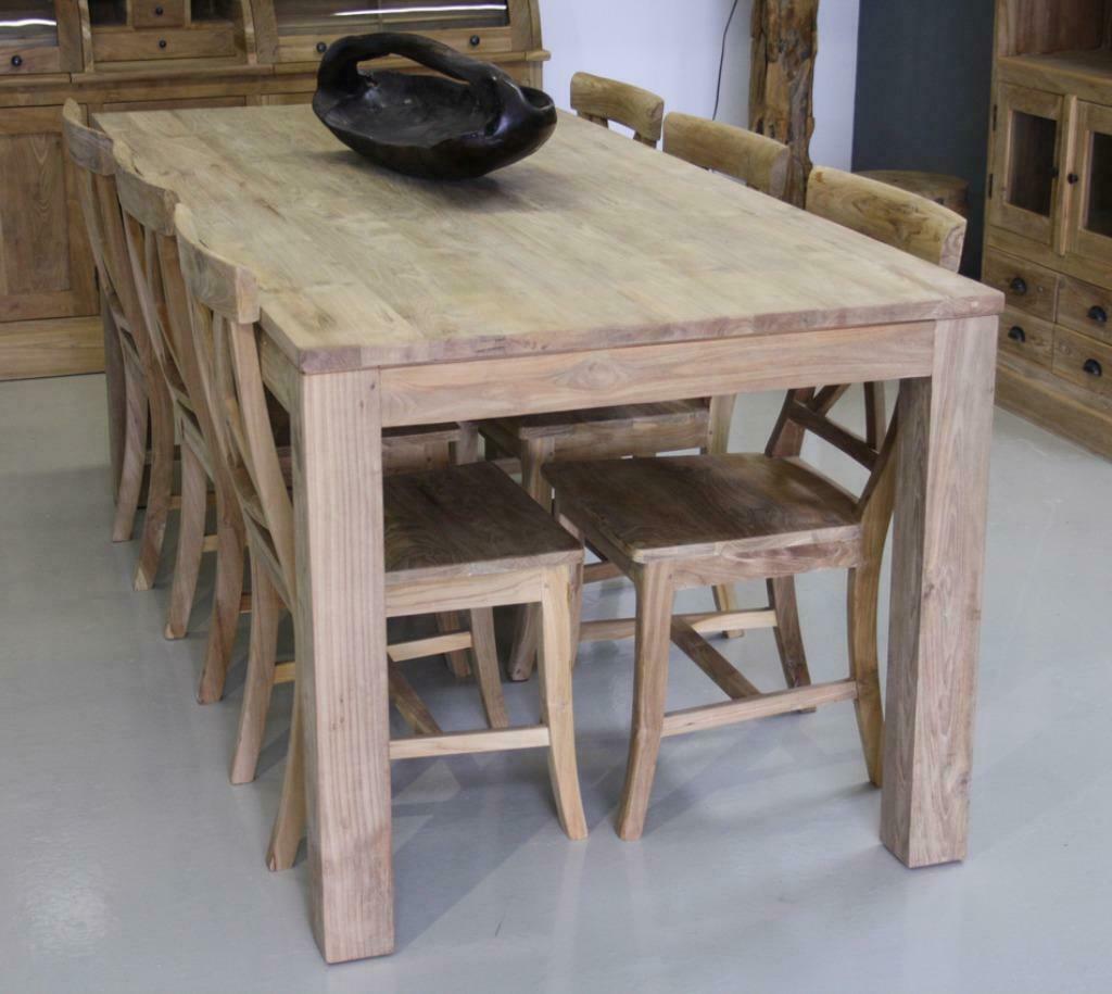 Teakhouten eettafel blokpoten, met een moderne uitstraling, Huis en Inrichting, Tafels | Eettafels, Nieuw, 50 tot 100 cm, 200 cm of meer