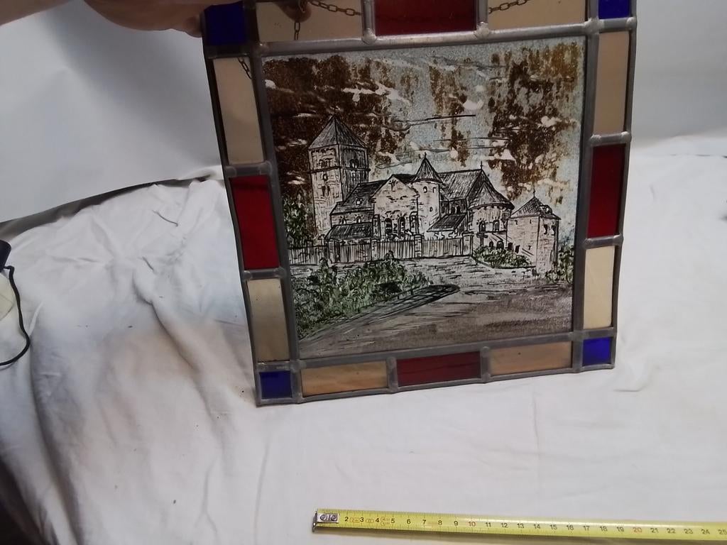 Glas in Lood Schilderij Kerk, Antiek en Kunst, Ophalen of Verzenden