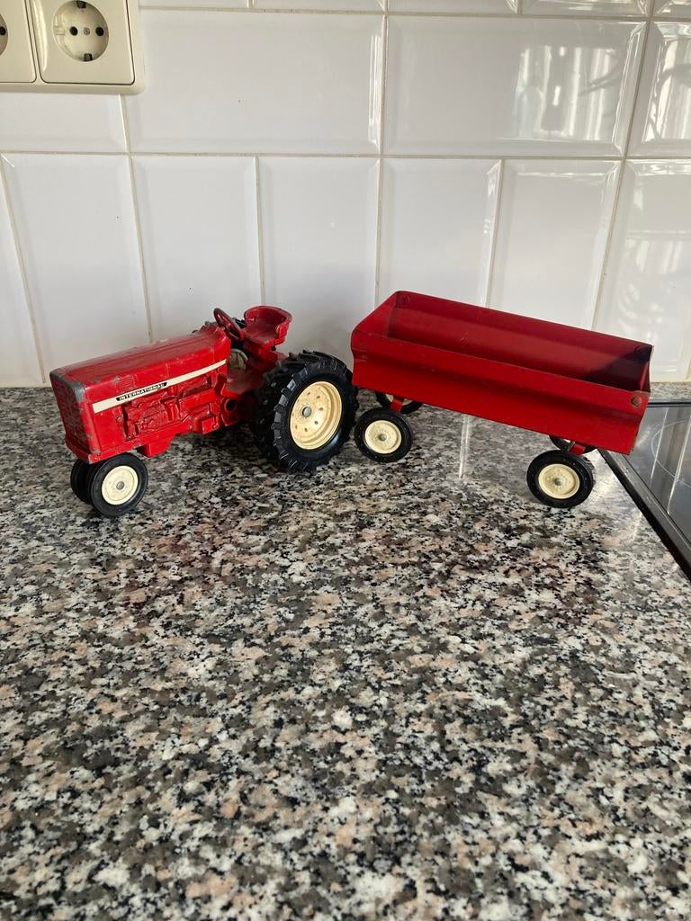Vintage grote Tractor met Aanhanger van Blik, Ophalen of Verzenden
