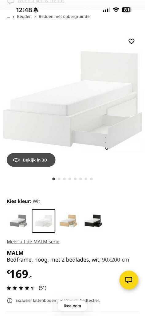 Malm ikea bed. Eenpersoonsbed 2x. €100 per bed, Doos, 60 cm of meer, Minder dan 35 cm, Zo goed als nieuw