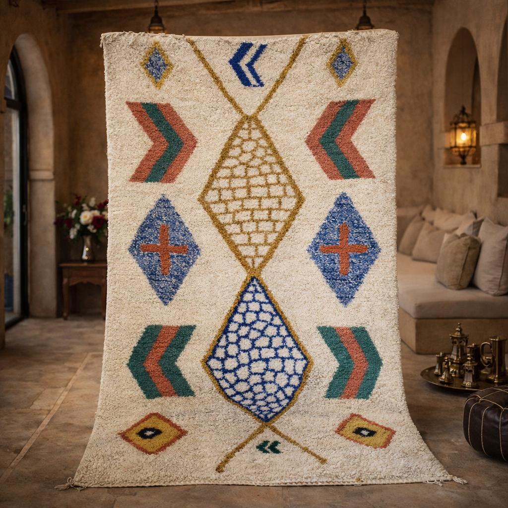 Handgemaakte Marokkaanse Berber Tapijt, Wit, 150 tot 200 cm, Ophalen of Verzenden, Rechthoekig