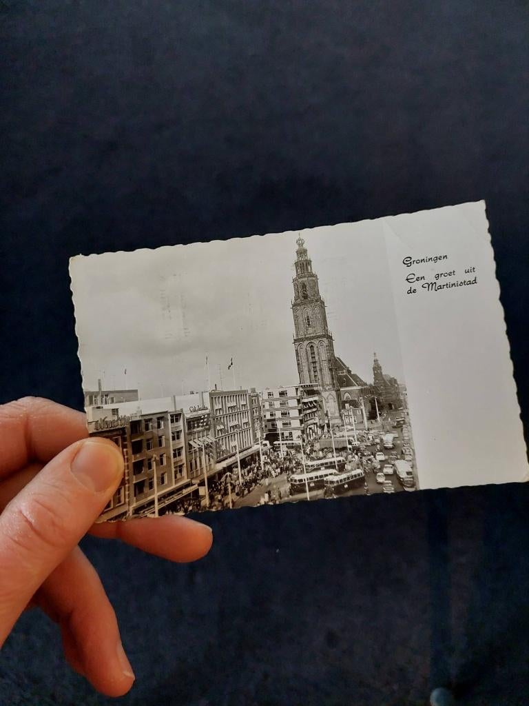 kaart Groningen een groet uit de martinstad 1959, Ophalen of Verzenden, 1940 tot 1960, Gelopen, Groningen
