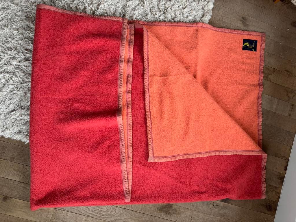 Grote Dralon deken | roze & zalm | 230x200 | plaid | vintage, Ophalen of Verzenden, Gebruikt