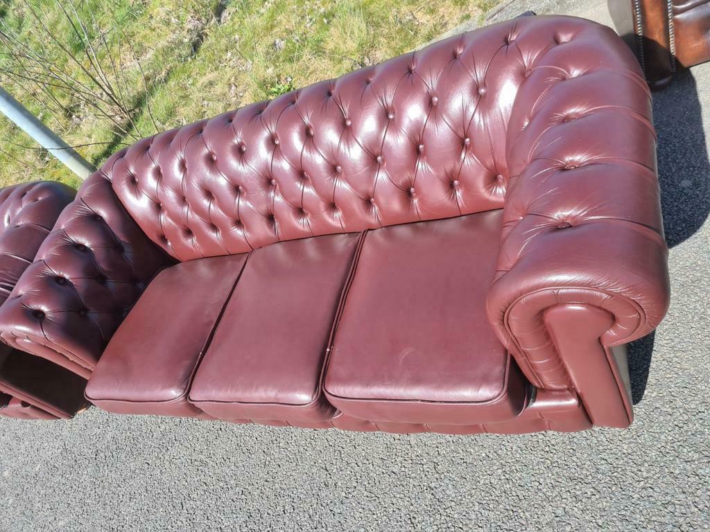 Chesterfield bank + fauteuil + GRATIS BEZORGING, Huis en Inrichting, Gebruikt, Chesterfield, Leer, Ophalen of Verzenden