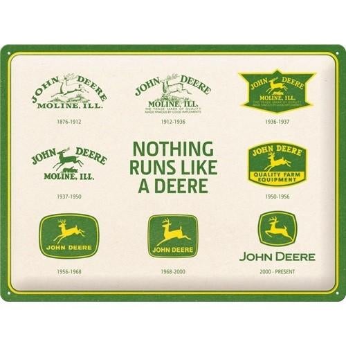 John Deere 150 Years Logo Evolution. Metalen wandbord ., Reclamebord, Nieuw, Ophalen of Verzenden, X