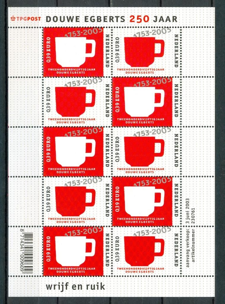 Ned. NVPH V2192-2193 250 jaar Douwe Egberts 2003, Postzegels en Munten, Ophalen of Verzenden, Na 1940, Postfris