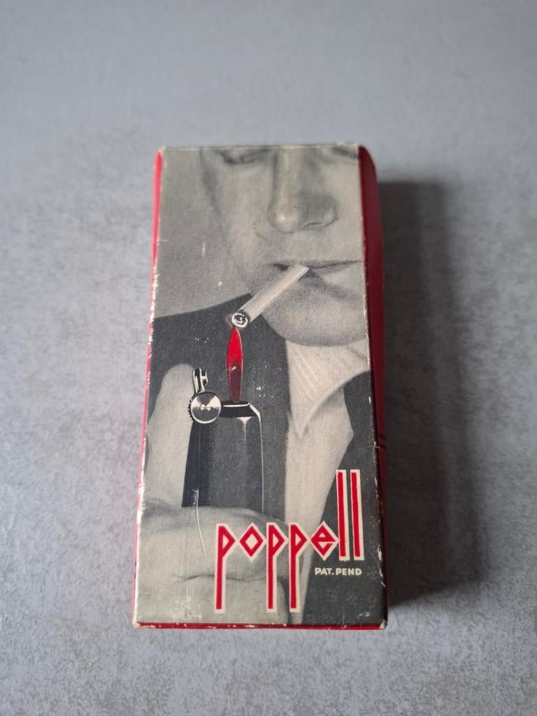 Vintage Poppell Aansteker met Doos, Verzamelen, Rookartikelen, Aanstekers en Luciferdoosjes, Ophalen of Verzenden