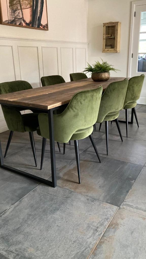 Tafel, staal onderstel, prachtige oude planken, 240 x 78 cm, Huis en Inrichting, Tafels | Eettafels, Industrieel, landelijk, modern, eigen tijds
