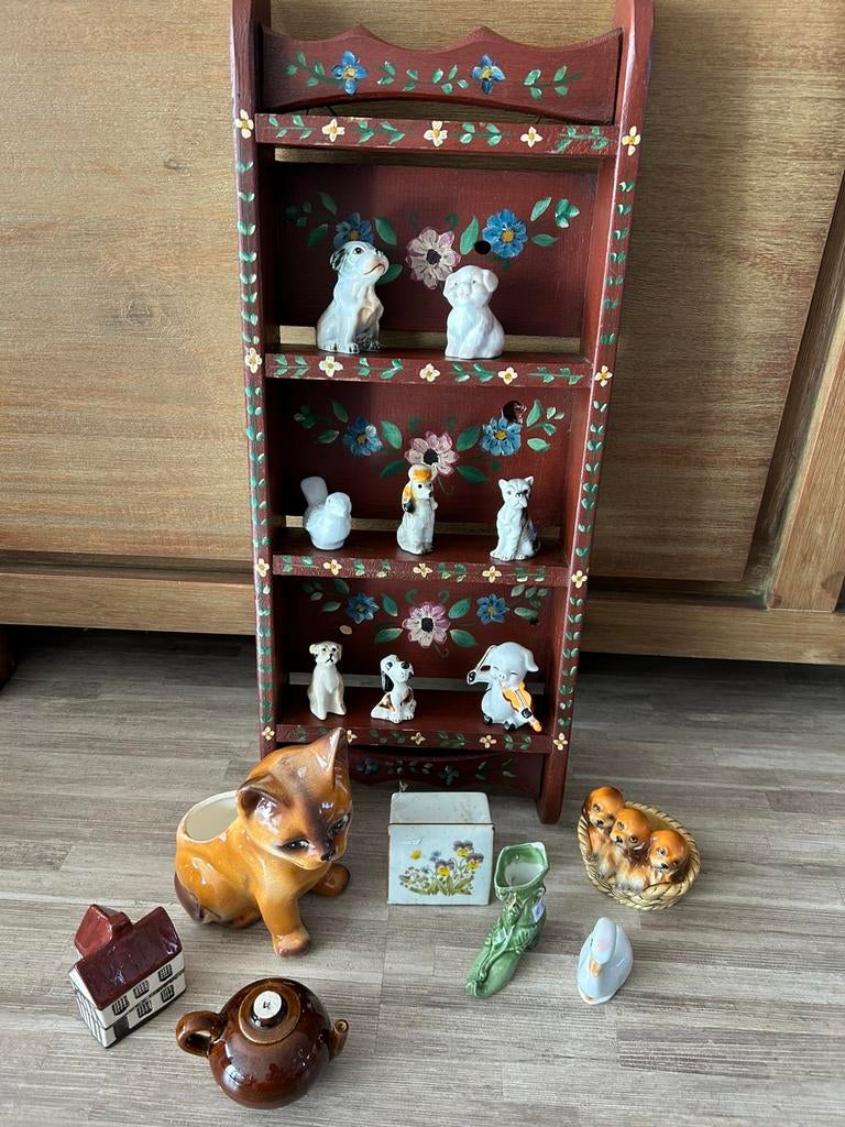Antieke vintage letterbak met leuke honden beeldjes brocante, Antiek en Kunst, Curiosa en Brocante, Ophalen of Verzenden