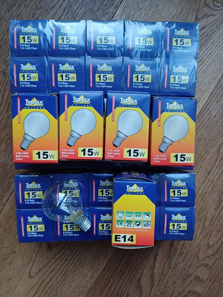 25x kogel gloeilampen 110-130 Volt E14 fitting, Minder dan 30 watt, Gloeilamp, E14 (klein), Nieuw
