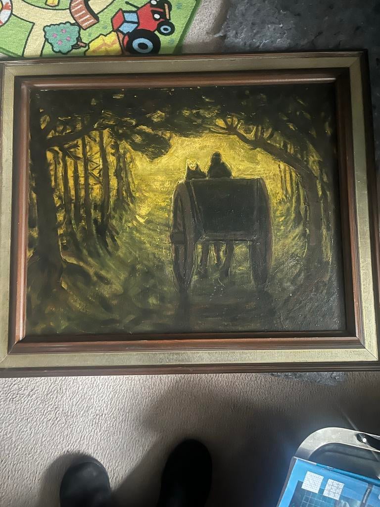 Schilderij met paard en wagen in bos, Ophalen