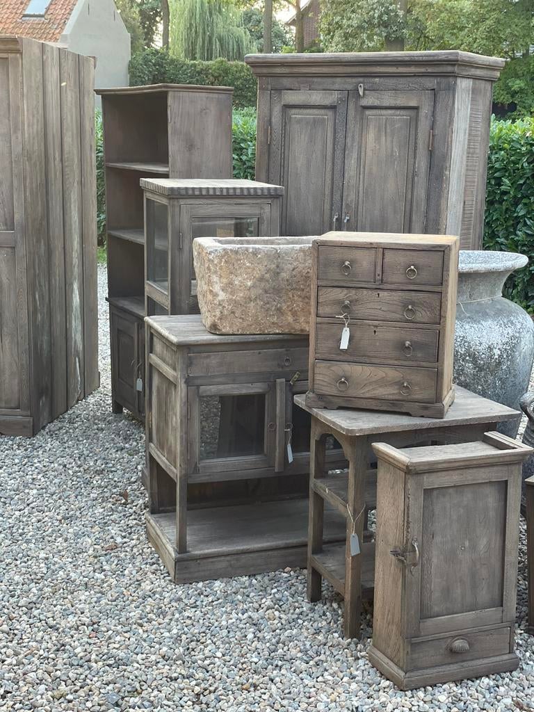 Vergrijsd houten meubels kast kastje landelijk stoer tafel, Ophalen of Verzenden, Nieuw, 25 tot 50 cm, Metaal