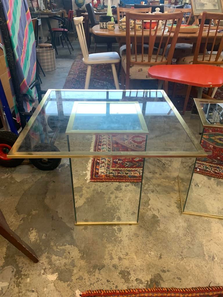 Tafel Hollywood Regency glazen spiegel bijzettafel 70s., Ophalen of Verzenden, Rechthoekig, 60 cm of meer