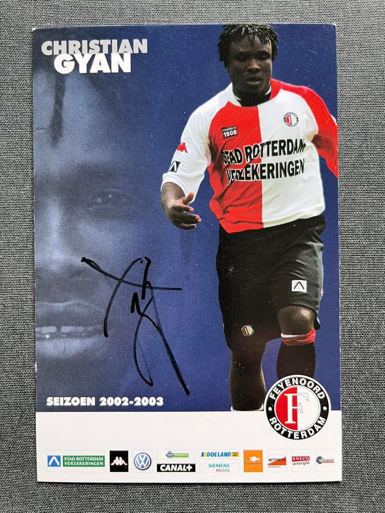 Feyenoord spelerskaart Gyan met handtekening, Ophalen of Verzenden, Zo goed als nieuw, Feyenoord, Spelerskaart