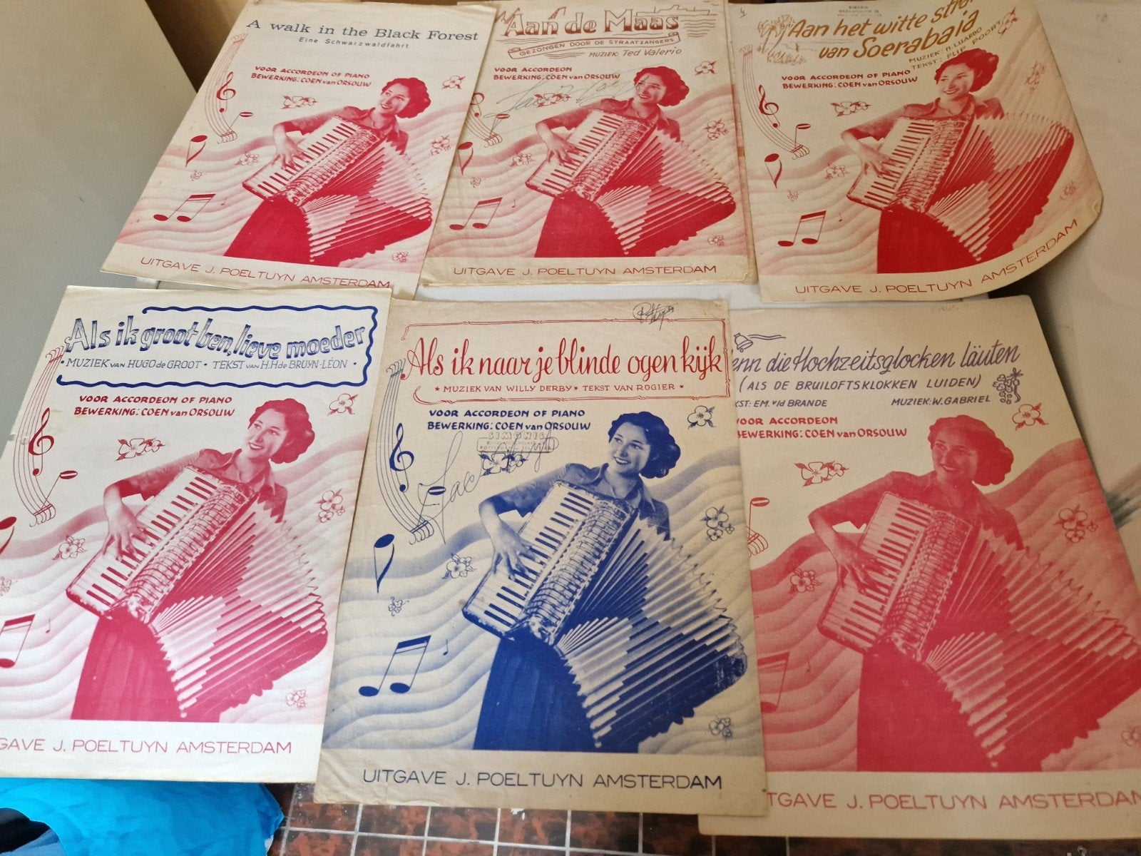Vintage bladmuziek voor accordeon en piano, Gebruikt, Verzenden, Accordeon, Overige soorten