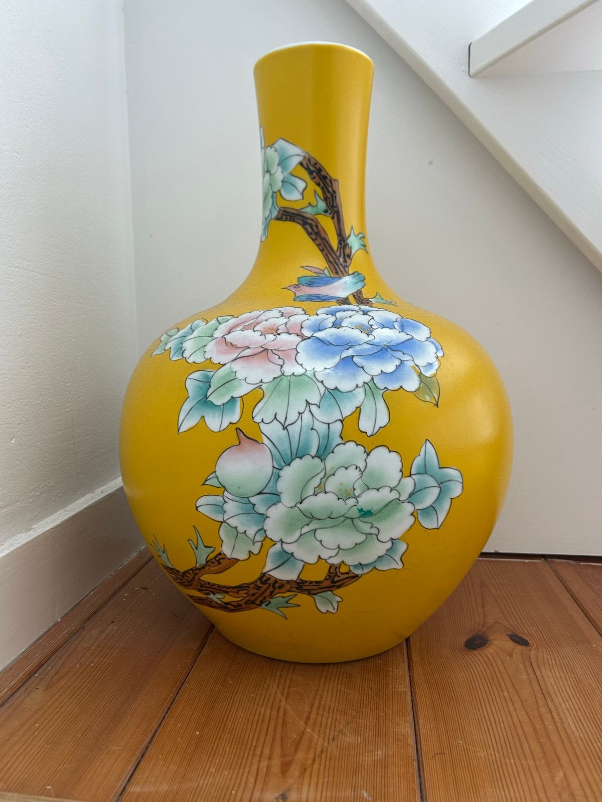 Grote gele Pols Potten vaas met bloemen en vogels, Huis en Inrichting, Woonaccessoires | Vazen, Ophalen