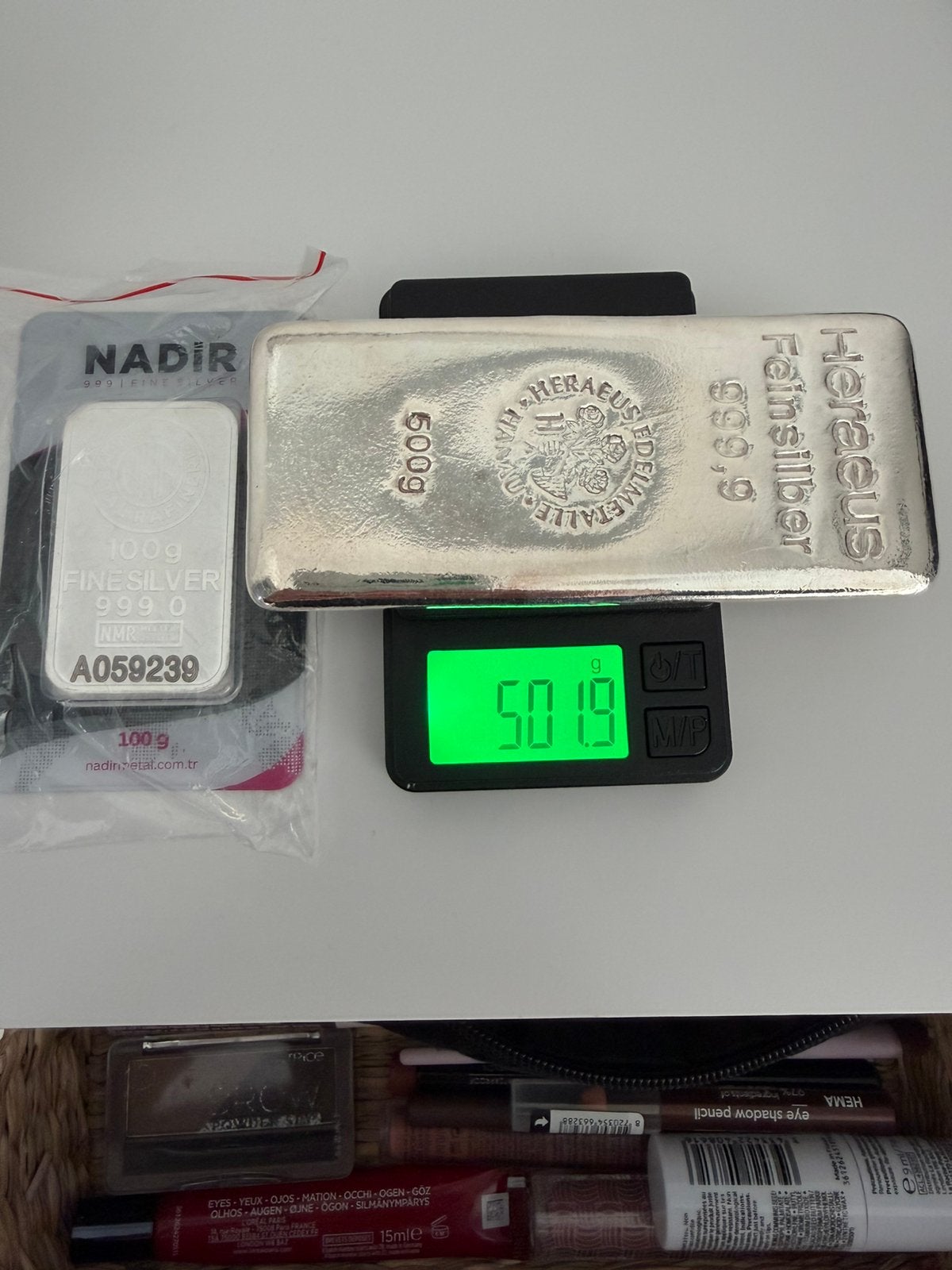 Heraeus zilverbaar 500gram, Postzegels en Munten, Edelmetalen en Baren, Ophalen of Verzenden, Zilver