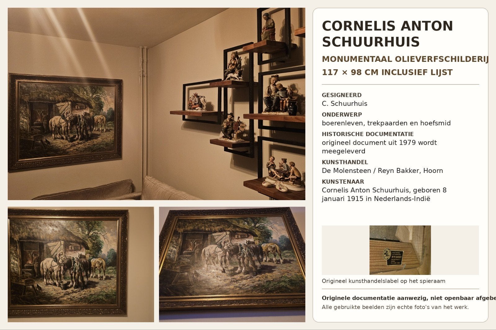 Cornelis Anton Schuurhuis XL Schilderij met Brief uit 1979, Ophalen, Doek, Realistisch, Origineel werk