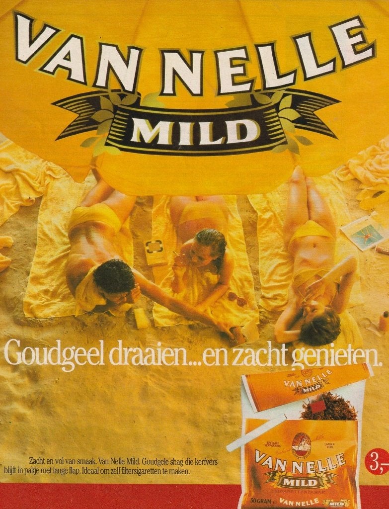 retro reclame 1986 Van Nelle shag goudgeel draaien, Verzenden, Overige typen