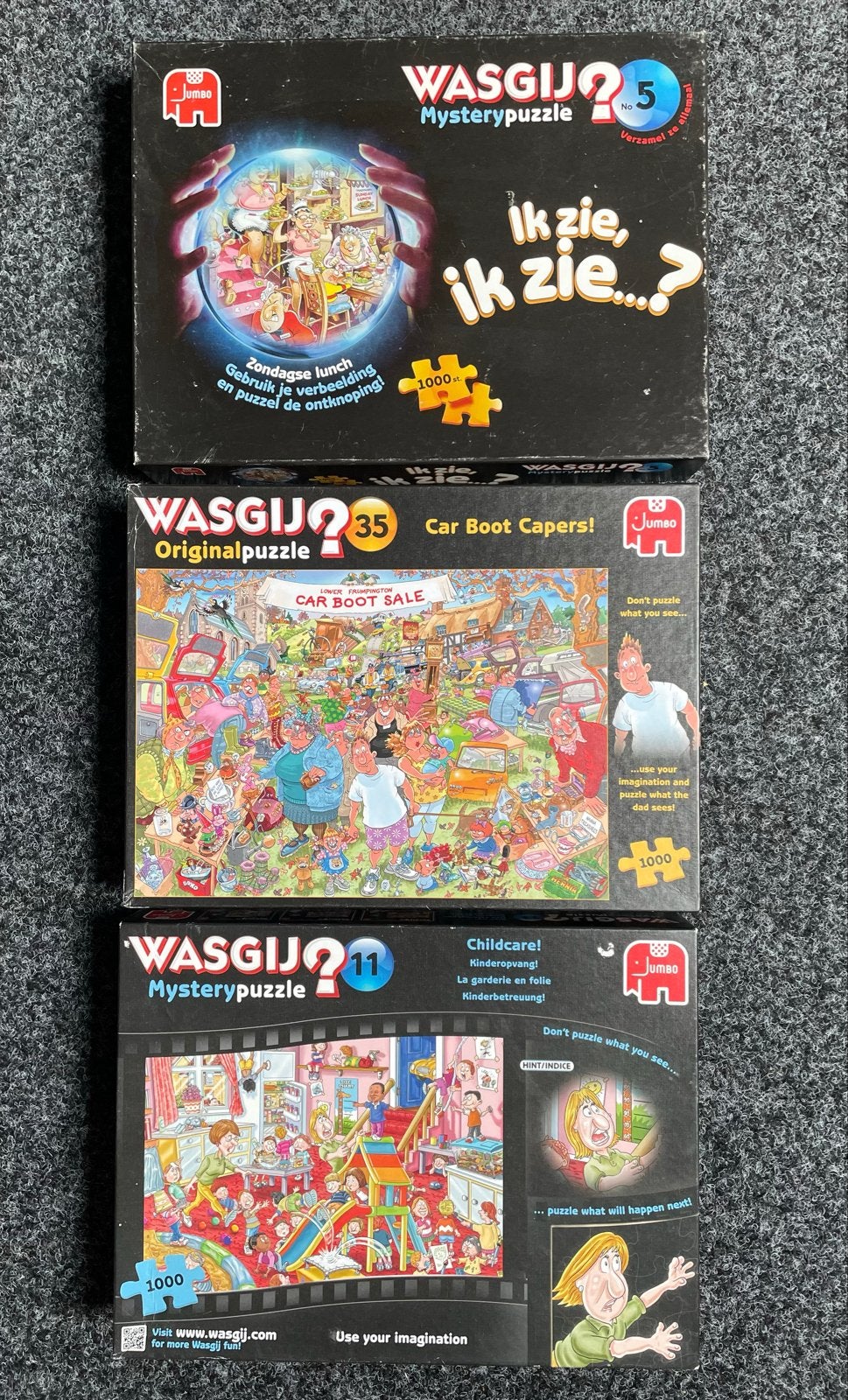 Wasgij Puzzels - 3 stuks, 1000 stukjes per puzzel, Ophalen of Verzenden, 500 t/m 1500 stukjes, Gebruikt, Legpuzzel