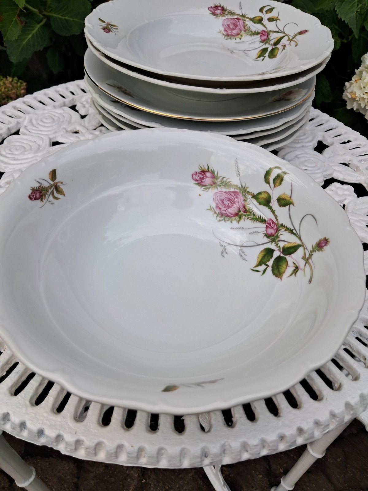 Brocante rozen borden, Antiek en Kunst, Antiek | Servies los, Ophalen of Verzenden