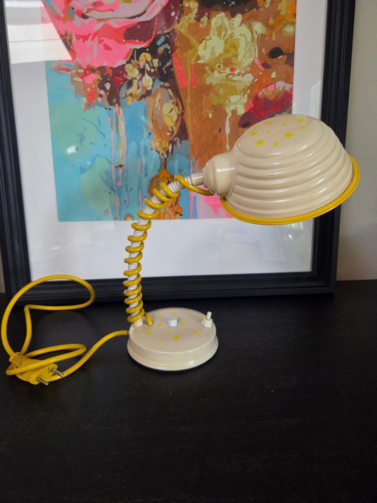 Vintage Gele Spiraal Tafellamp met Sterren, Antiek en Kunst, Ophalen of Verzenden