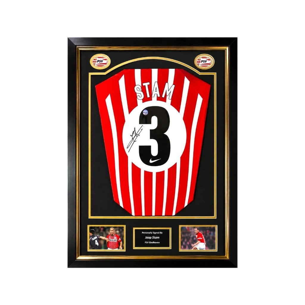 Jaap Stam – gesigneerd PSV 1997-1998 shirt Deluxe Frame, Verzamelen, Shirt, Nieuw, Ophalen of Verzenden, Sport Memorabilia Netherlands