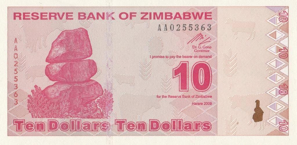 RESERVE BANK OF ZIMBABWE 10$ 2009, Ophalen of Verzenden, Zimbabwe, Los biljet