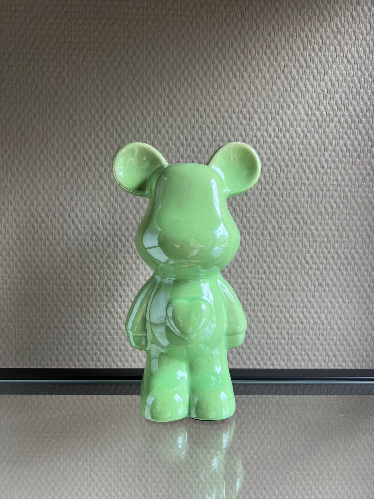 Modern keramiek beer beeld - groen - 18 cm, Ophalen of Verzenden, Zo goed als nieuw, Dier