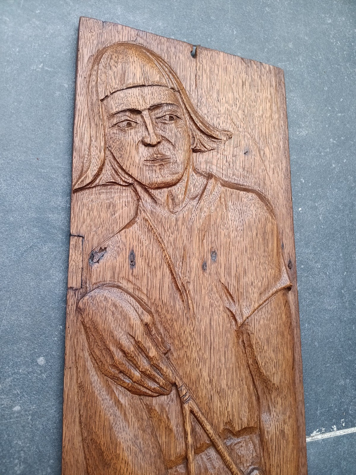 Eikenhouten sculptuur 'Jongen met katapult' door Wim Nanning, Antiek en Kunst, Ophalen