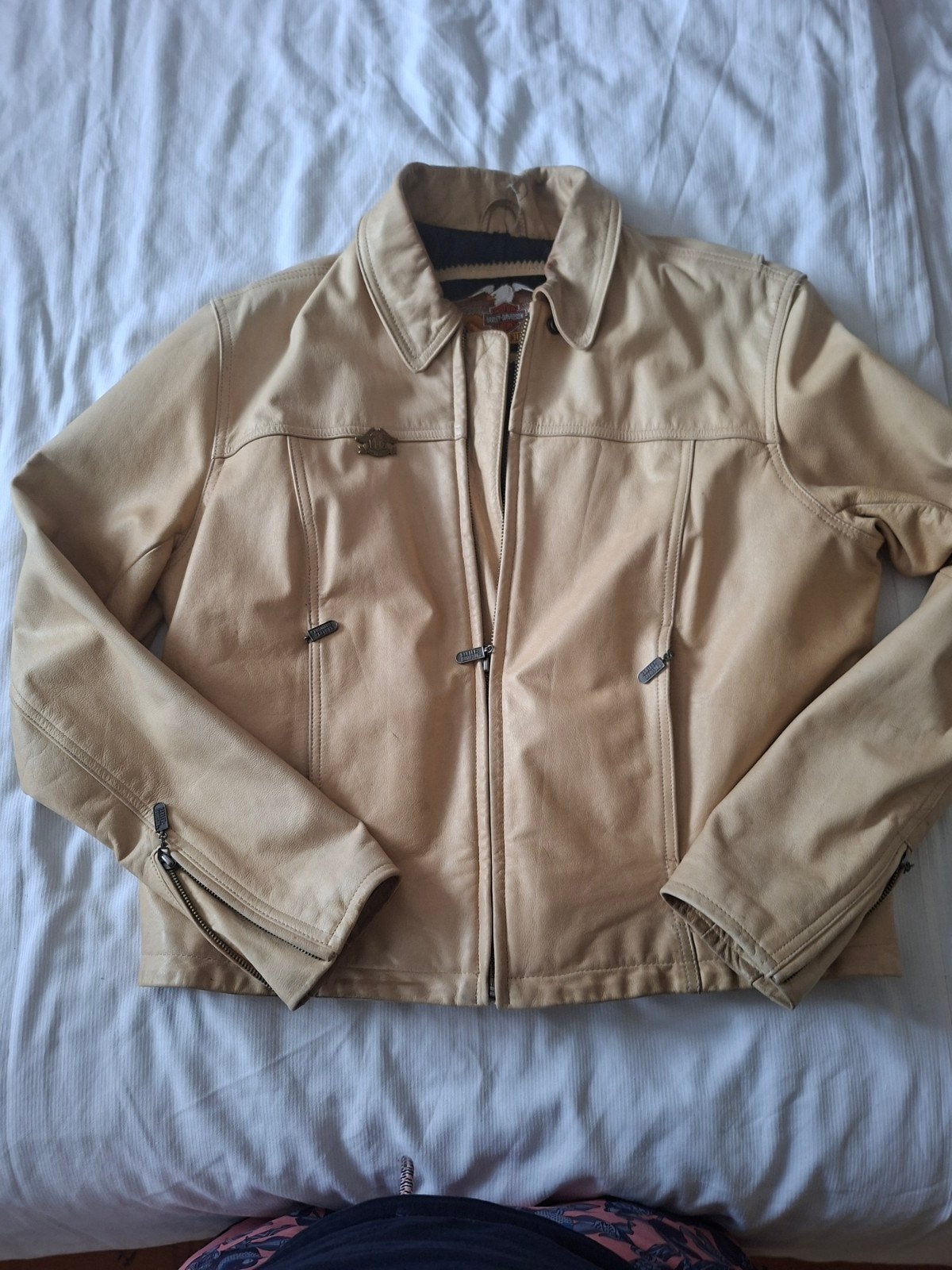 erg leuk zomer leren jack voor dames, maat L, zacht geel., Jas | textiel, Harley Davidson. Origineel., Ophalen of Verzenden, Dames