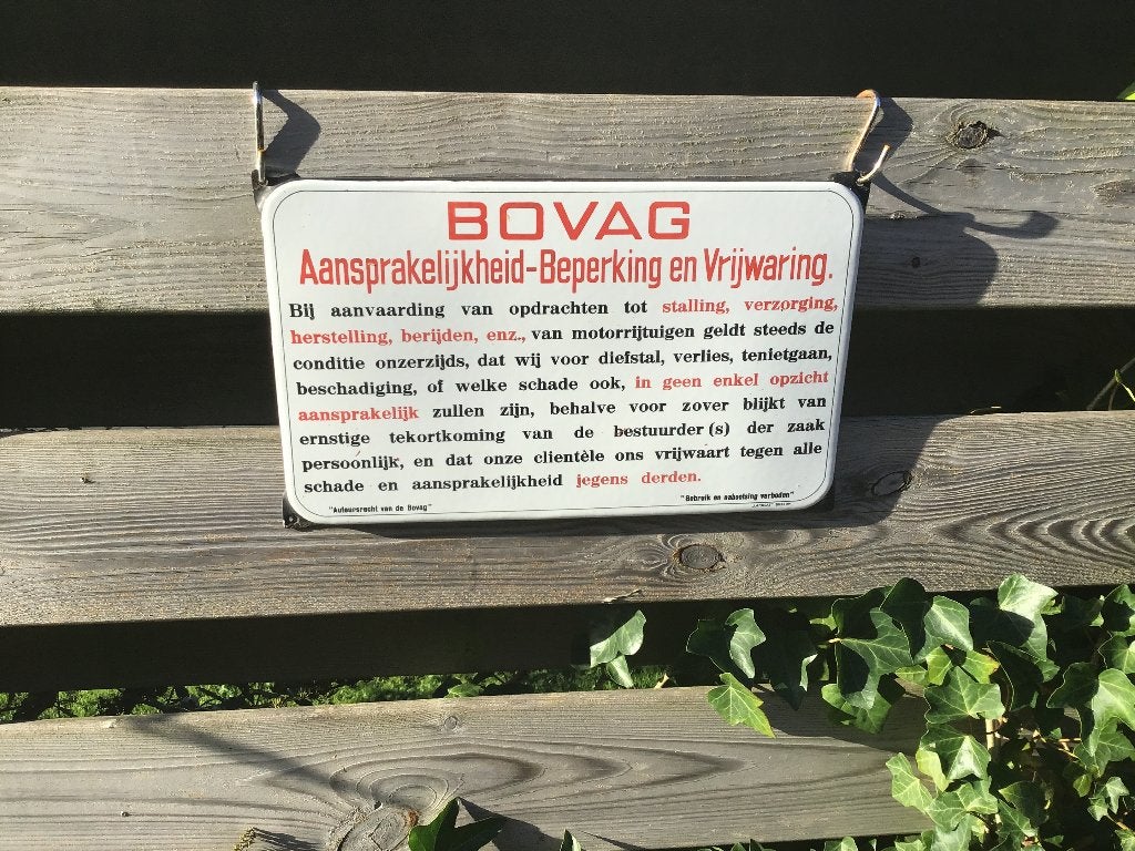 Bovag aansprakelijkheid Emaille reclamebord, Ophalen of Verzenden, Gebruikt, Reclamebord