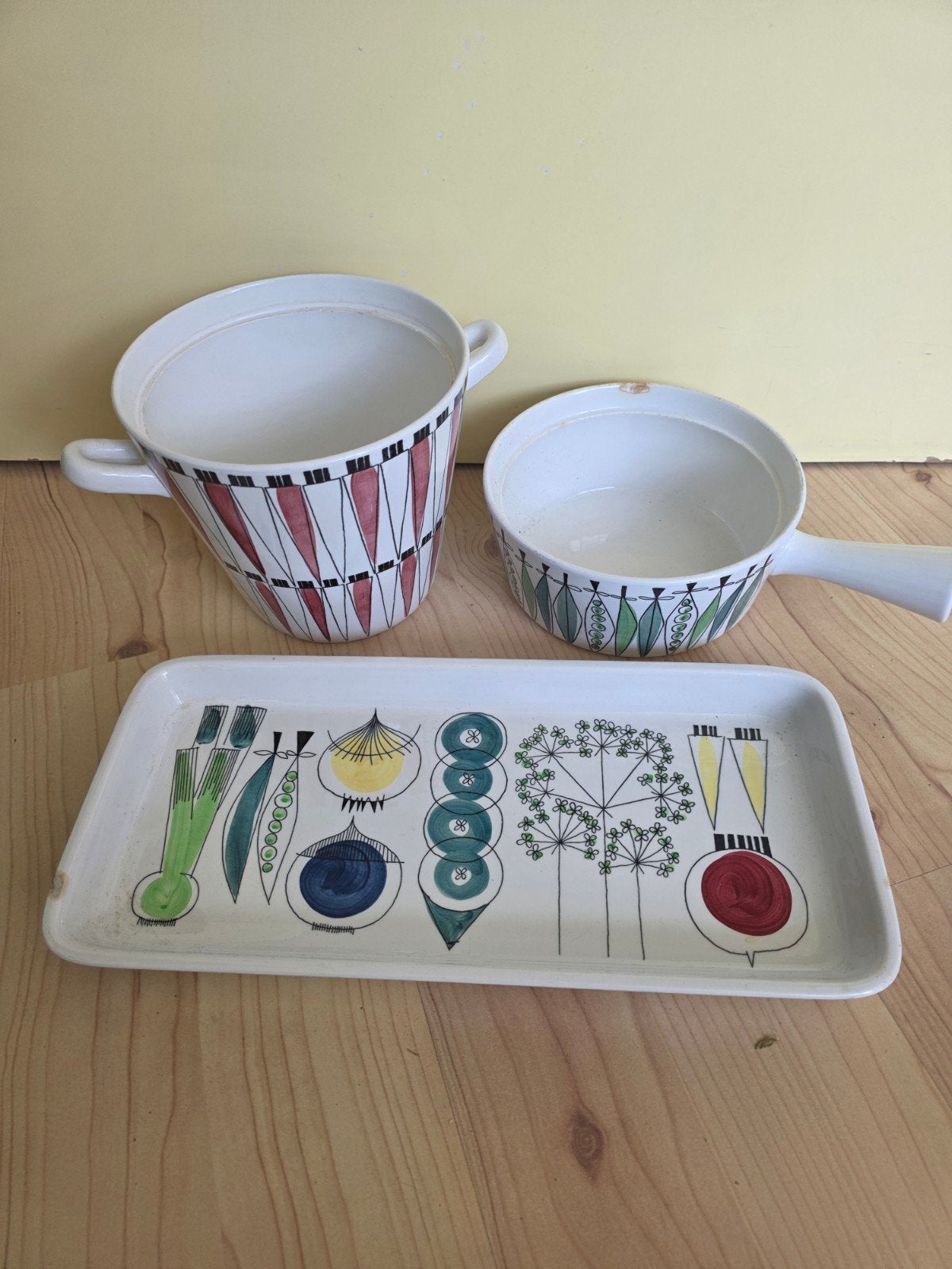 Vintage keramiek set: schaal, pan en serveerschaal, Antiek en Kunst, Antiek | Keramiek en Aardewerk, Ophalen of Verzenden