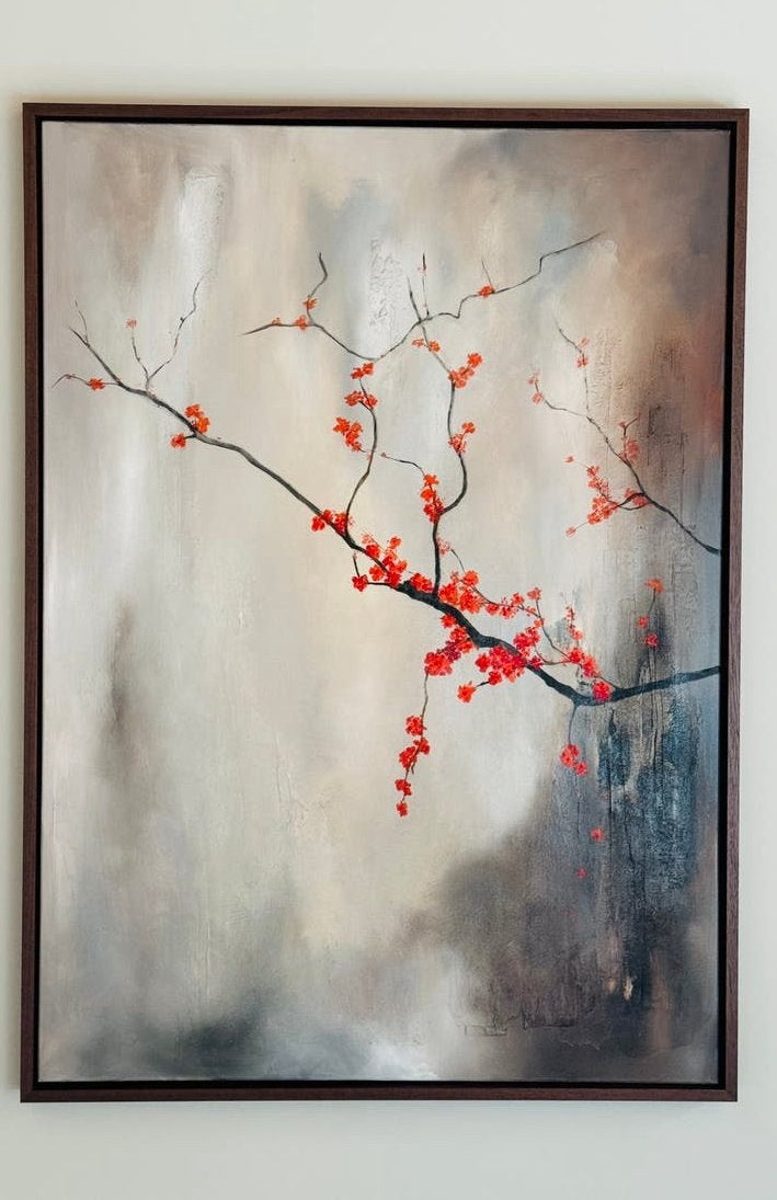 Handgeschilderd olieverfschilderij – bloesem 144  105 cm, Ophalen of Verzenden