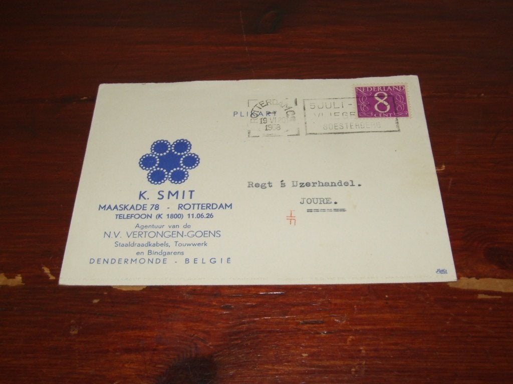 Oude brief K. Smit Rotterdam aan Regt's Uzerhandel, Verzenden, 1940 tot 1960, Gelopen, Zuid-Holland