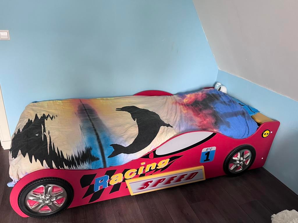 Autobed met koplampen 90x200, Kinderen en Baby's, Kinderkamer | Bedden, Ophalen, 85 tot 100 cm, Gebruikt, Lattenbodem