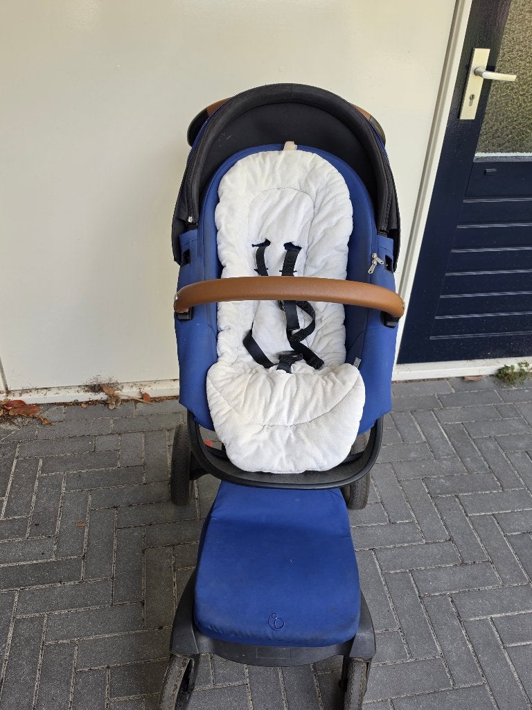 Stokke Kinderwagen met meerijdplankje en shopping bag, Gebruikt, Verstelbare duwstang, Ophalen, Kinderwagen