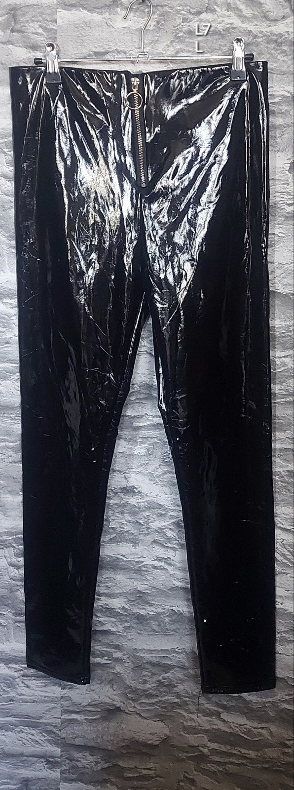 Kinky Zwarte lakleren broek met rits, Zwart, Maat 42/44 (L), Ophalen of Verzenden, Onbekend