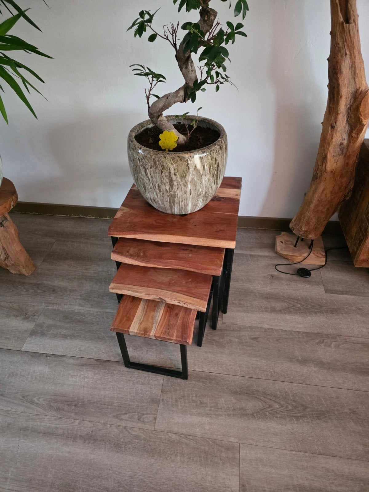 Set van 3 Mango Houten Salontafels -, Minder dan 45 cm, Minder dan 55 cm, Gebruikt, Modern, Industrieel
