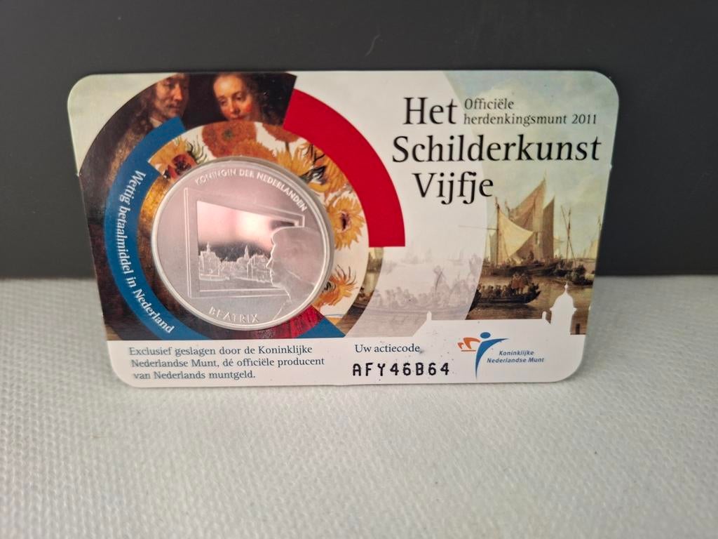 Officiële Herdenkingsmunt 2011 Schilderkunst Vijfje, Verzenden, Koningin Beatrix, Zilver, Euro's