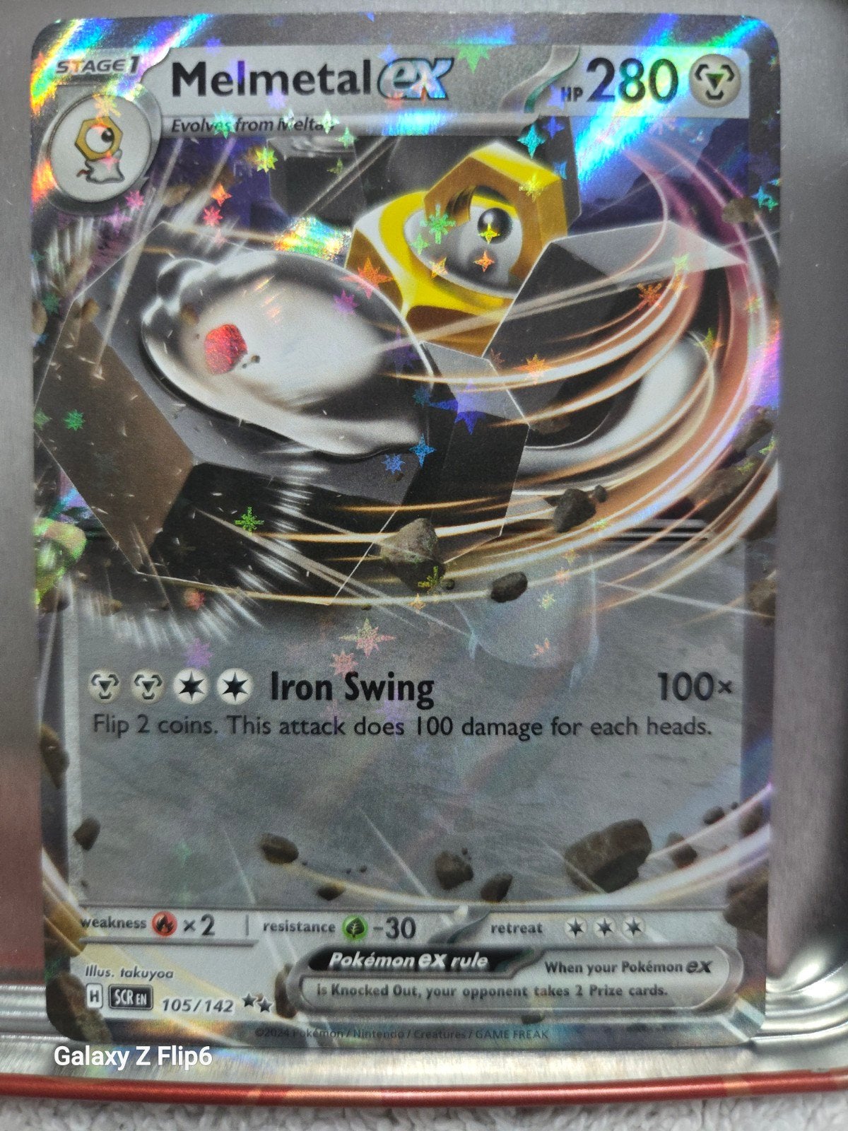 Melmetal EX Pokémon Kaart 105/142 SCRN Foil, Ophalen of Verzenden, Zo goed als nieuw, Losse kaart, Foil